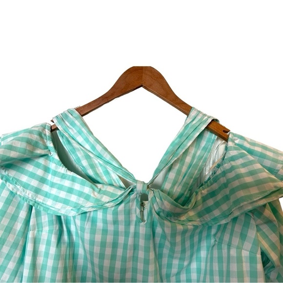 4/$20 Crown & Ivy gingham mint and white ruffle cold  shoulder top- size XL- NWT - Picture 6 of 11